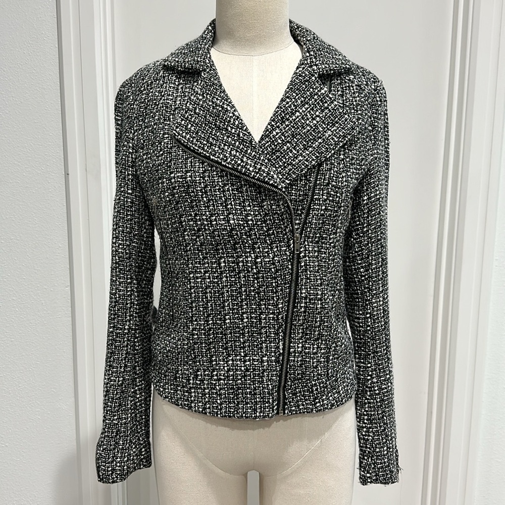 Ellison Cropped Black and White Tweed Zip Jacket - S